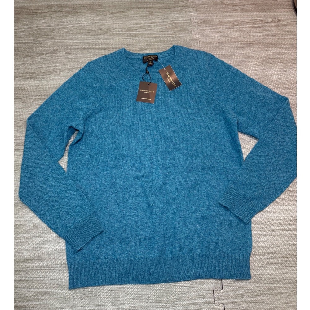 Charter Club Luxury Womens Cashmere Sweater Teal Blue Crewneck Medium NWT